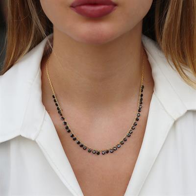 Sıra Siyah Zirkon Taş Gold Kaplama Gümüş Kolye