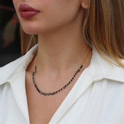 Sıra Siyah Zirkon Taş Gold Kaplama Gümüş Kolye