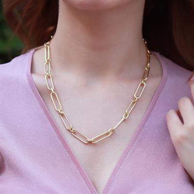 Gold Kaplama Trend Geçme Zincir Gümüş Kolye