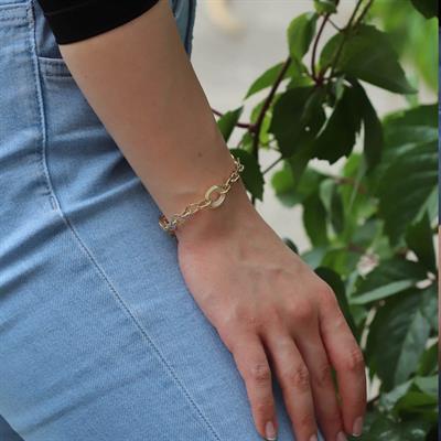 Gold Kaplama Zirkon Taşlı Halka Zincir Bileklik