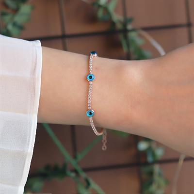 Göz Figürlü Zirkon Taşlı Rose Gold Kaplama Su Yolu Bileklik