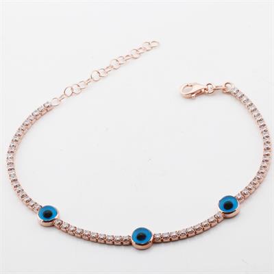 Göz Figürlü Zirkon Taşlı Rose Gold Kaplama Su Yolu Bileklik