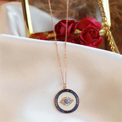 Göz Model Degrade Zirkon Taş Çerçeveli Rose Gold Kaplama Gümüş Kolye