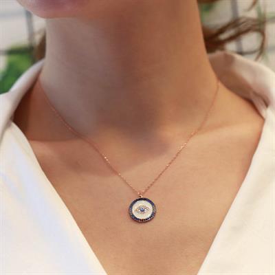 Göz Model Degrade Zirkon Taş Çerçeveli Rose Gold Kaplama Gümüş Kolye