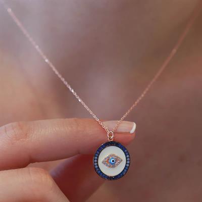 Göz Model Degrade Zirkon Taş Çerçeveli Rose Gold Kaplama Gümüş Kolye