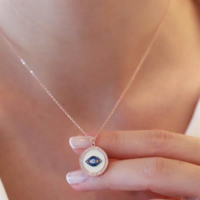 Göz Model Zirkon Taş Çerçeveli Rose Gold Kaplama Gümüş Kolye