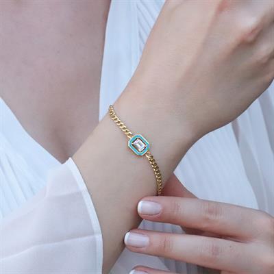 Gurmet Zincirli Gold Kaplama İkon Gümüş Bileklik