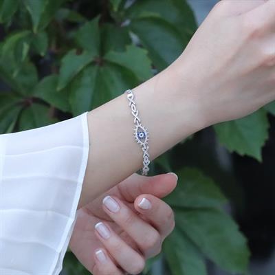 Gurmet Zincirli Göz Modeli Gümüş Bilelik