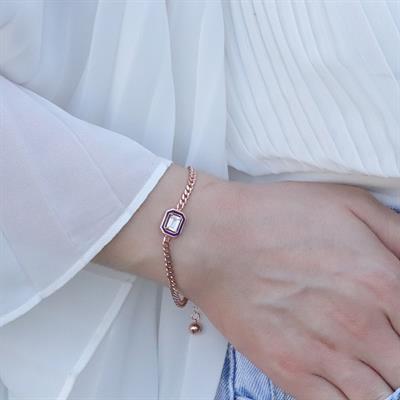 Gurmet Zincirli Rose Gold Kaplama İkon Gümüş Bileklik
