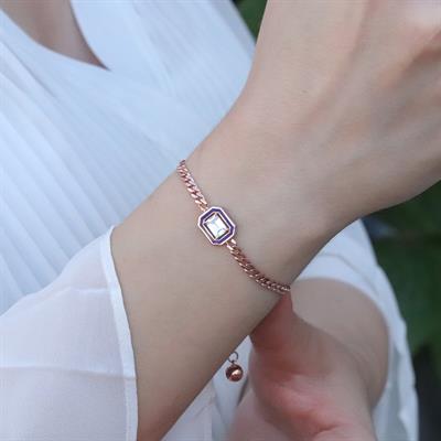 Gurmet Zincirli Rose Gold Kaplama İkon Gümüş Bileklik
