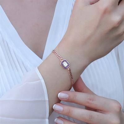 Gurmet Zincirli Rose Gold Kaplama İkon Gümüş Bileklik