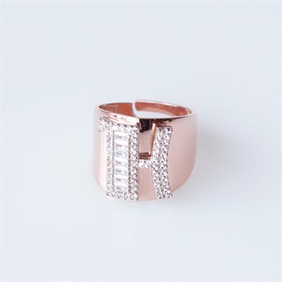 H Harfi Baget Taşlı Rose Gold Kaplama Gümüş Yüzük