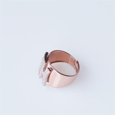 H Harfi Baget Taşlı Rose Gold Kaplama Gümüş Yüzük