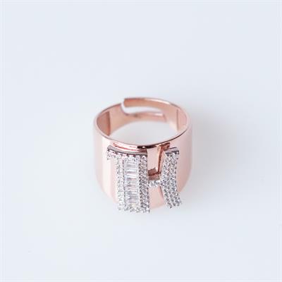 H Harfi Baget Taşlı Rose Gold Kaplama Gümüş Yüzük