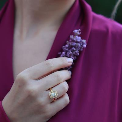 Halo 0,84 Karat Tek Taş Model Gold Kaplama Sky Diamond Yüzük