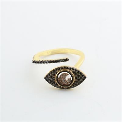 Haraketli Ay Yıldız Taşlı Gold Kaplama Gümüş  Göz Yüzük