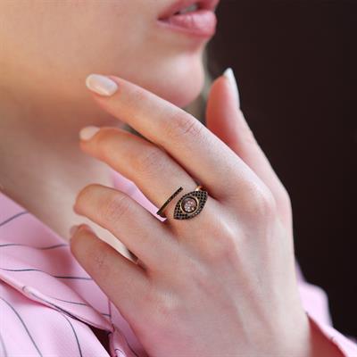 Haraketli Ay Yıldız Taşlı Gold Kaplama Gümüş  Göz Yüzük