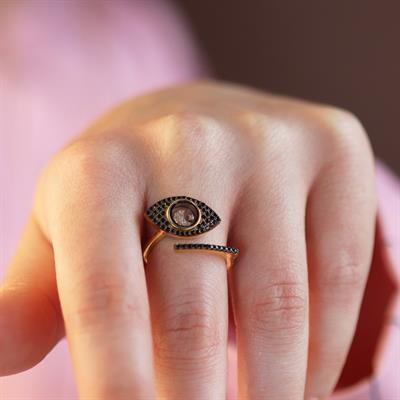 Haraketli Ay Yıldız Taşlı Gold Kaplama Gümüş  Göz Yüzük