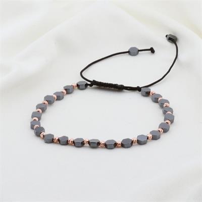 Hematit Taşlı Altıgen Rose Gold Kaplama Gümüş Makrome Erkek Bilekliği