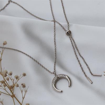 Hilal Model Zirkon Taşlı Asansörlü Gümüş Kolye