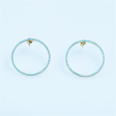 Hula Hoop Turkuaz Taşlı Gold Kaplama Gümüş Küpe