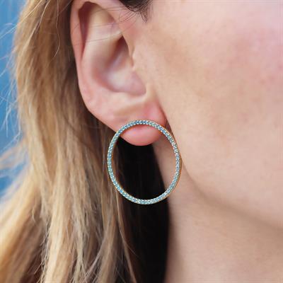 Hula Hoop Turkuaz Taşlı Gold Kaplama Gümüş Küpe