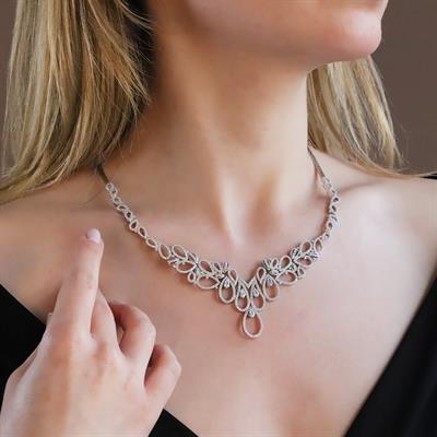 İkon Modeli Zirkon Taşlı Gümüş Gerdanlık