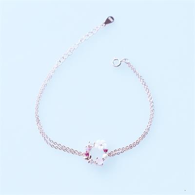 İnci ve Çiçek Motifli Rose Gold Kaplama Gümüş Bileklik