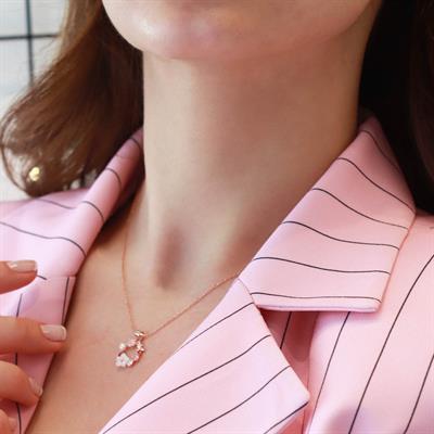 İnci ve Çiçek Motifli Rose Gold Kaplama Gümüş Kolye