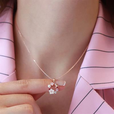 İnci ve Çiçek Motifli Rose Gold Kaplama Gümüş Kolye