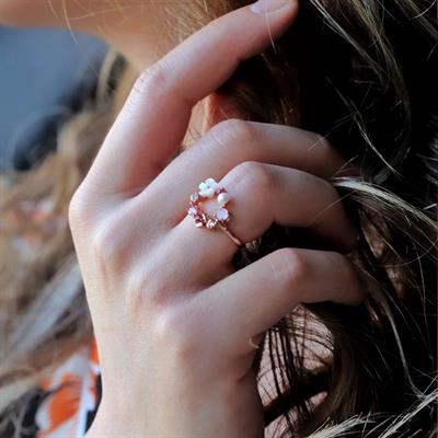 İnci ve Çiçek Motifli RoseGold Kaplama 925 Ayar Gümüş Yüzük