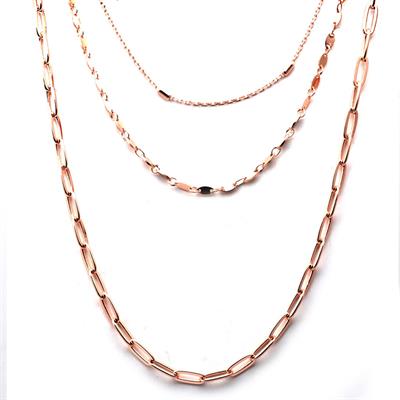 İtalyan Modeli 3 Zincir Rose Gold Taşsız Trend Kolye