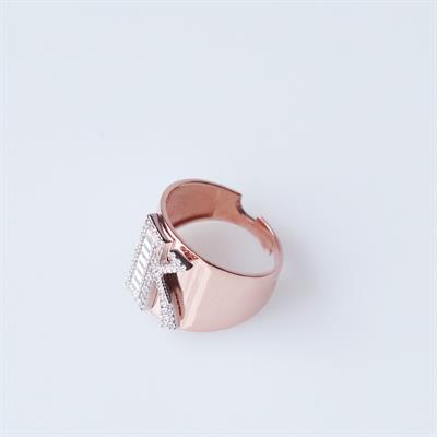 K Harfi Baget Taşlı Rose Gold Kaplama Gümüş Yüzük
