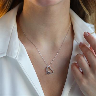 Kalp Kar Taneli 925 Ayar Gümüş Işıltı Kolye