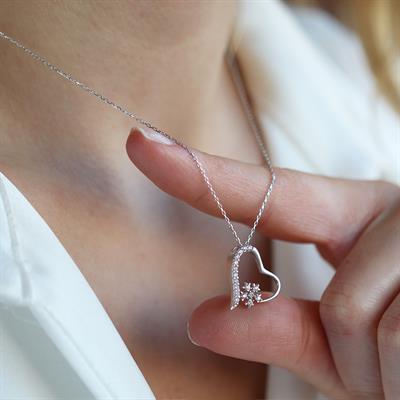 Kalp Kar Taneli 925 Ayar Gümüş Işıltı Kolye