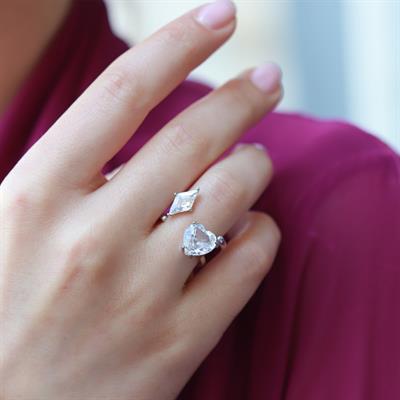 Kalp Karo Ayarlanabilir Gümüş Yüzük