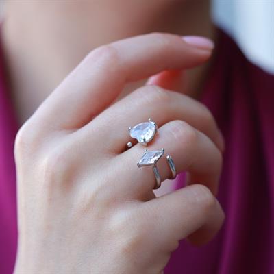 Kalp Karo Ayarlanabilir Gümüş Yüzük