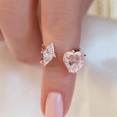 Kalp Karo Rose Gold Kaplama Ayarlanabilir Gümüş Yüzük