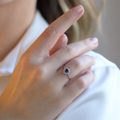 Kalp Pndr Ametist Taşlı 925 Ayar Gümüş Yüzük