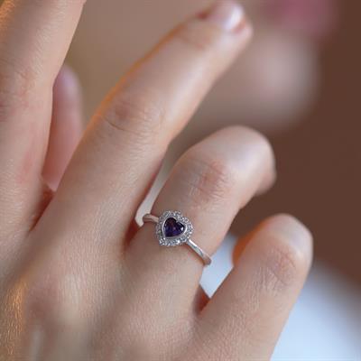 Kalp Pndr Ametist Taşlı 925 Ayar Gümüş Yüzük