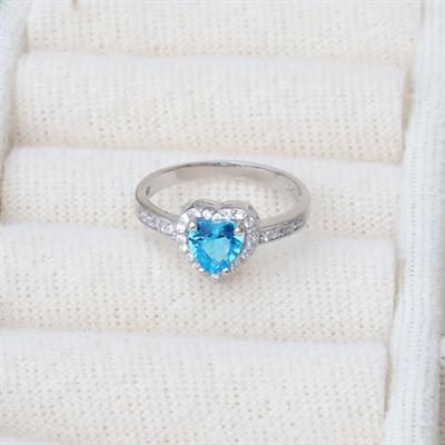 Kalp Pndr Model Aquamarin Taşlı Gümüş Yüzük