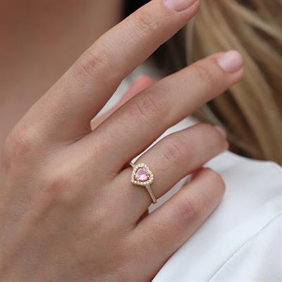 Kalp Pndr Model Pembe Zirkon Taşlı Gold Gümüş Yüzük