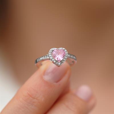 Kalp Pndr Model Pembe Zirkon Taşlı Gümüş Yüzük