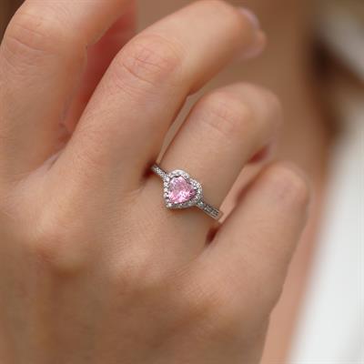 Kalp Pndr Model Pembe Zirkon Taşlı Gümüş Yüzük