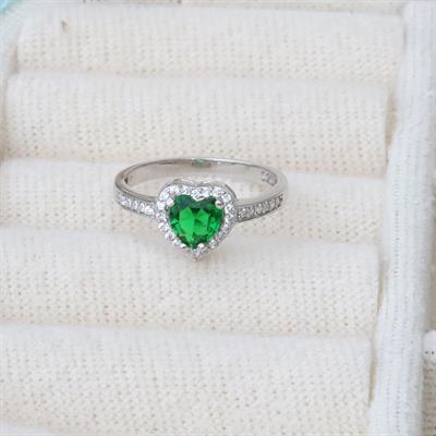 Kalp Pndr Model Yeşil Zirkon Taşlı Gümüş Yüzük