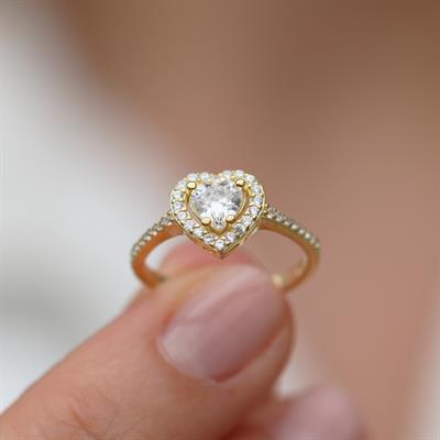 Kalp Pndr Model Zirkon Taşlı Gold Gümüş Yüzük