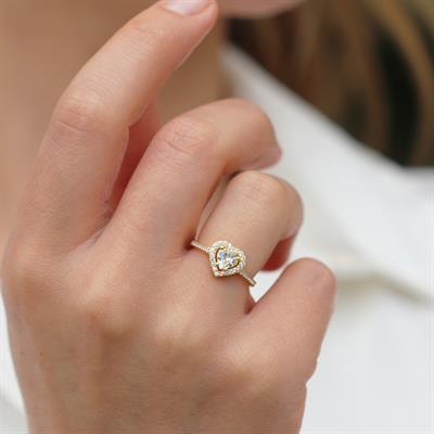 Kalp Pndr Model Zirkon Taşlı Gold Gümüş Yüzük