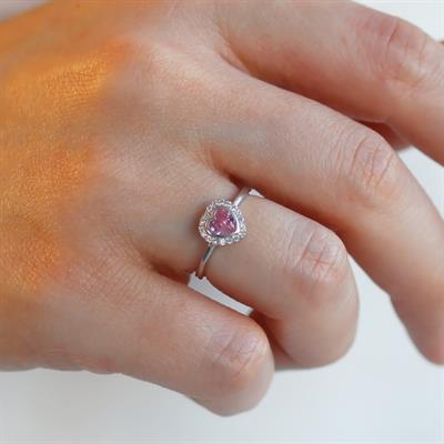 Kalp Pndr Pembe Taşlı 925 Ayar Gümüş Yüzük