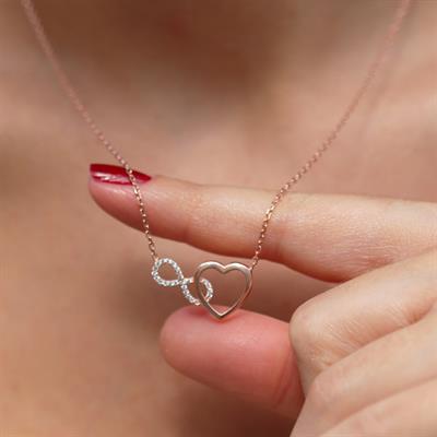 Kalp Sonsuzluk Rose Gold Kaplama Gümüş Kolye