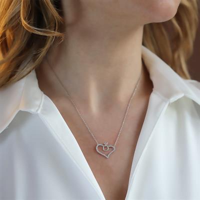 Kalpli Tek Taş Detaylı Gümüş Kolye